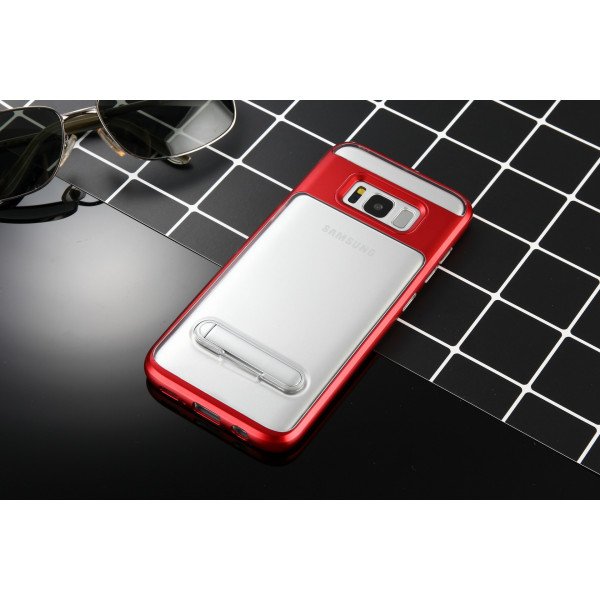Wholesale Samsung Galaxy S8 Clear Armor Bumper Kickstand Case (Red)